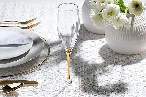 Miniatura 4 de Barski Copas de flauta para tostar, champán, juego de 6 vasos de cristal, copas de tostación de boda, tallo dorado, 11 onzas, fabricado en Europa