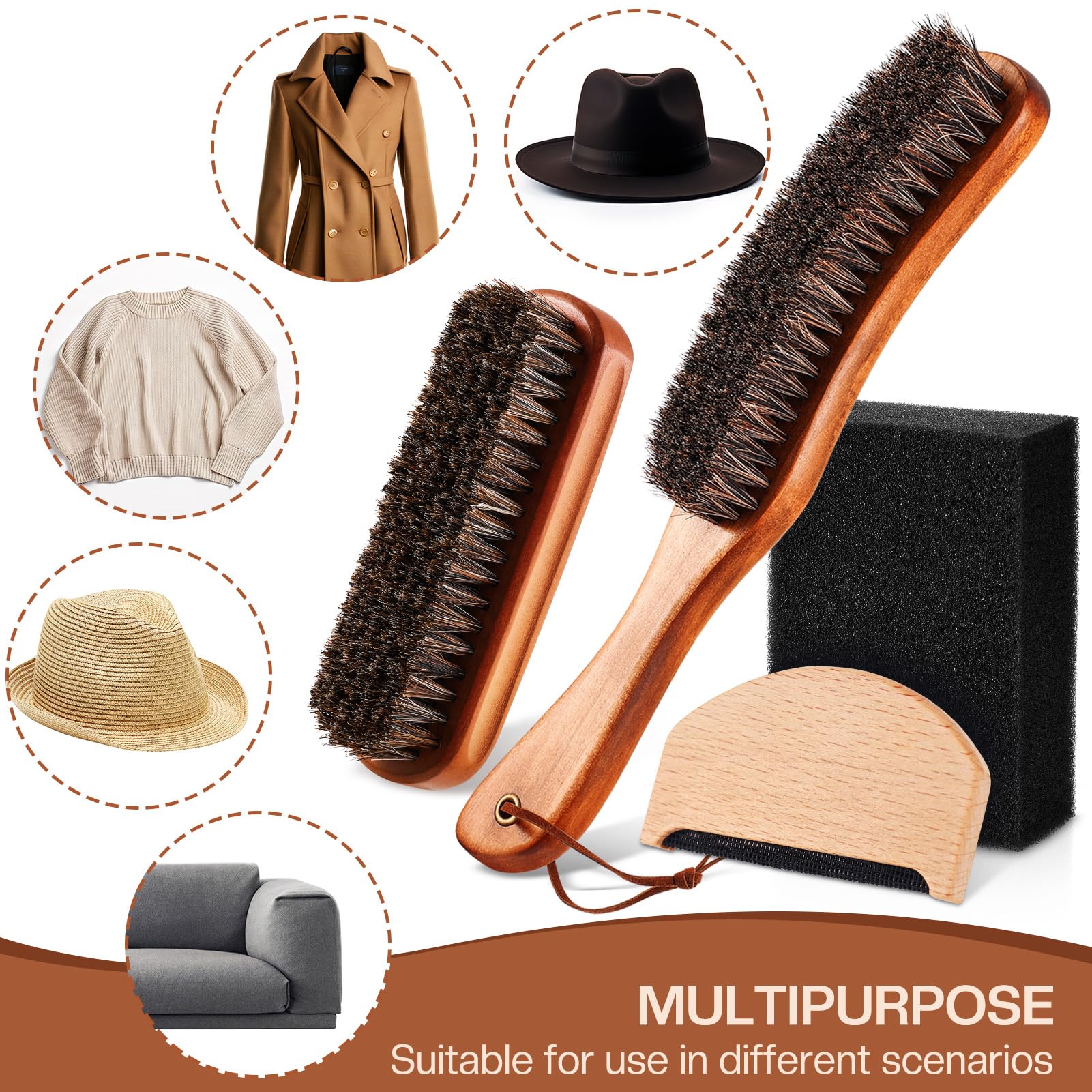 4-teiliges Rosshaar-Filzhutbürsten-Set mit Reinigungsschwamm, Cowboyhut, Holz-Fedora-Hut, Reinigungsset, Baseballkappe, Fusselbürste, entfernt Staub für Haare, Möbel, Anzüge, Kleidung (Stil D)