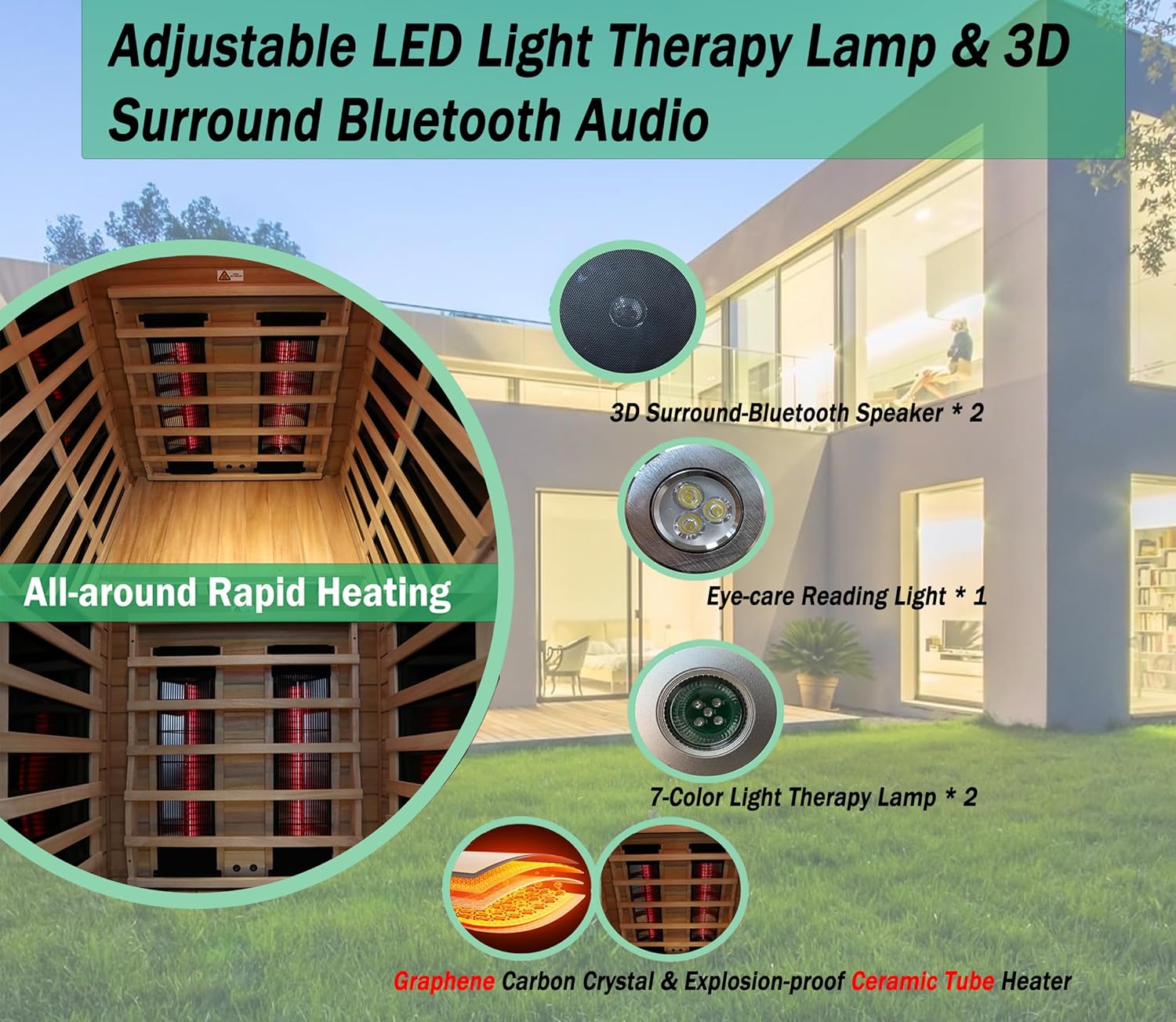 LTCCDSS Ceramic Outdoor Infrared Sauna 1 Person, Mahogany Far Infrared Sauna, Low EMF Sauna Room for Home,Withstand Outdoor Temp -10℉-149℉,Chromotherapys | Bluetooth Speakers