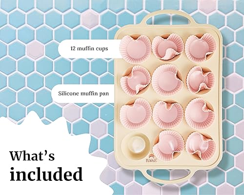 Miniatura 2 de Molde antiadherente de silicona para magdalenas para 12 magdalenas, marco reforzado de alta calidad con asas, apto para lavavajillas, moldes de