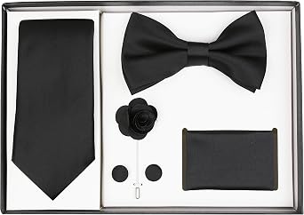 Mens Handmade Microfiber Tie Bowtie Lapel Hanky Cufflinks Gift Box Set