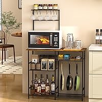 3IngSeagulls 6-Tier Baker's Rack for Kitchen Storage - Microwave Stand with Adjustable Shelves, 10 S-Hooks, Rustic Brown Coffee Bar