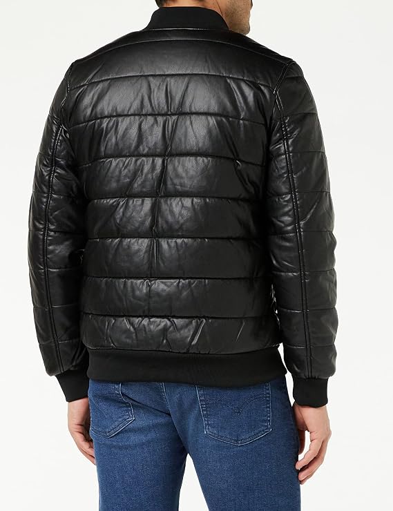 Faux Leather Bubble Bomber Jacket 