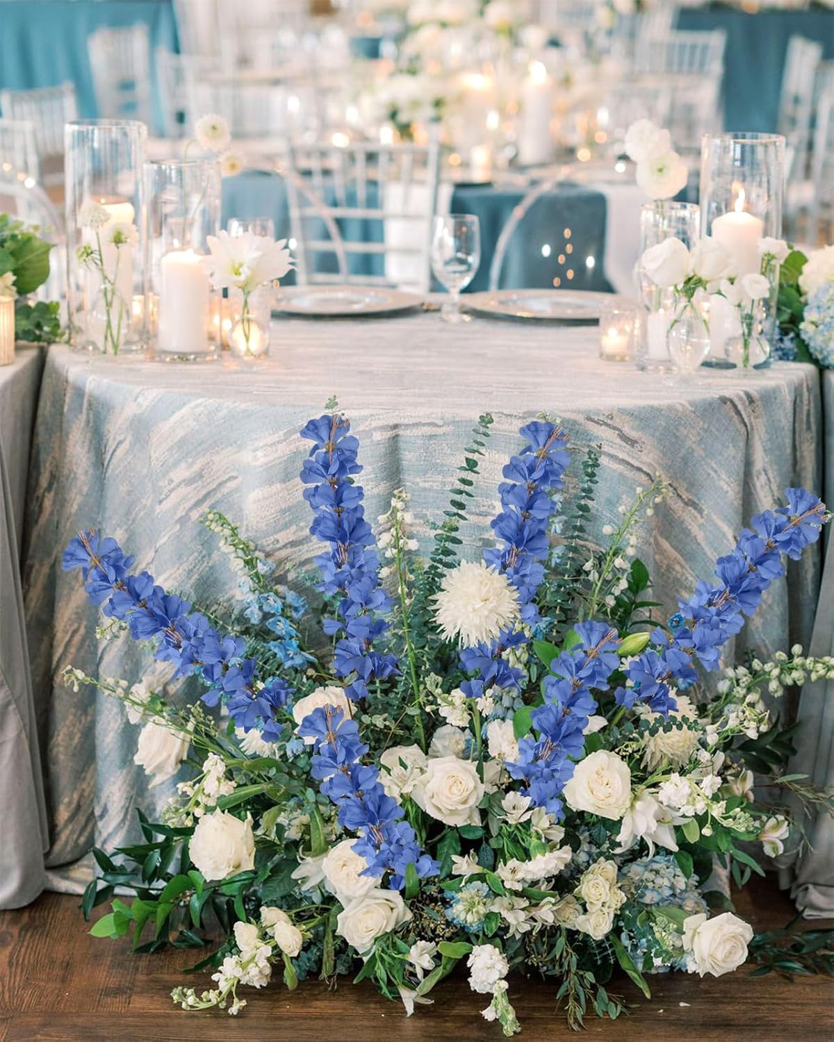 IPOPU Blue Delphinium Artificial Flowers 5 Pcs Silk Larkspur Royal Blue Flowers Artificial Snapdragon for Tall Vase Wedding and Engagement Anniversary Arrangement - Image 6