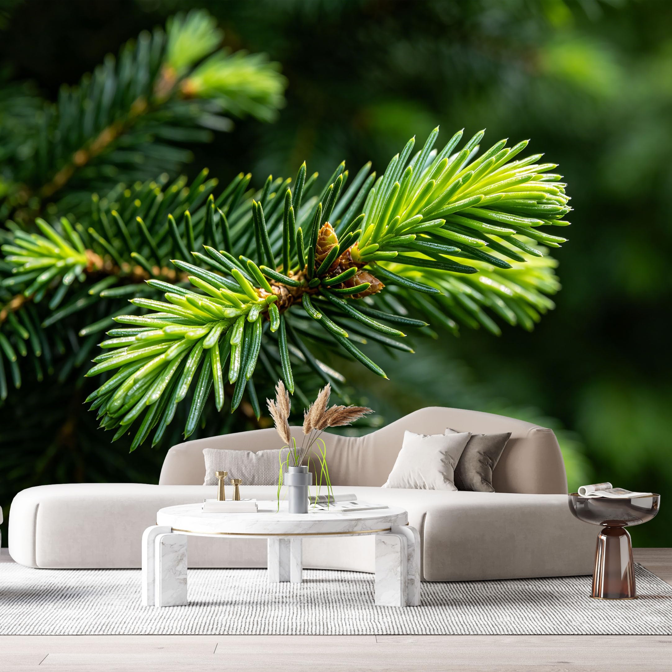 Custom Size Wall Murals Evergreen Pine Branch Botanical Forest Texture SelfAdhesive Wall Fabric Removable Large Wallpaper for Photo Living Room
