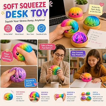 Rainbow Dumpling Squishies, Mystery Squishies Dumplings, Colorful Bao Bun Squishys with Food Steamer, Soft Squeeze Desk Toy, Giant Dumpling Stress Ball, Fun Surprise Fidget Sensory Toy Gift