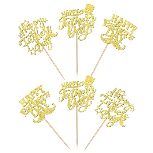 Miniatura 6 de 30 piezas de decoración para cupcakes con purpurina para el Día del Padre, para el mejor papá con sombrero, bigote, para decoración de pasteles de