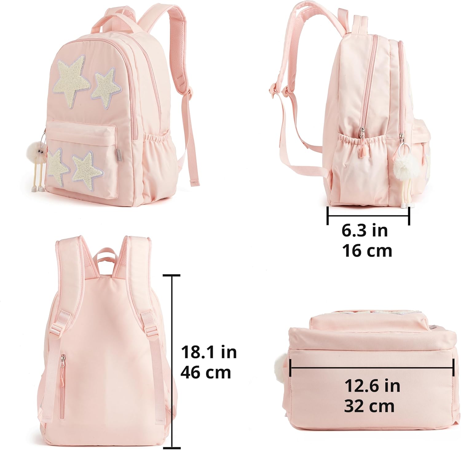 Preppy Backpack with Cute Plush Accessories Kawaii Star Bag Y2K School Bookbag Girly Coquette Soft Sweet Aesthetic Daypack for Girls Boys Kids Teen Senior (Pastel Pink) - Image 2