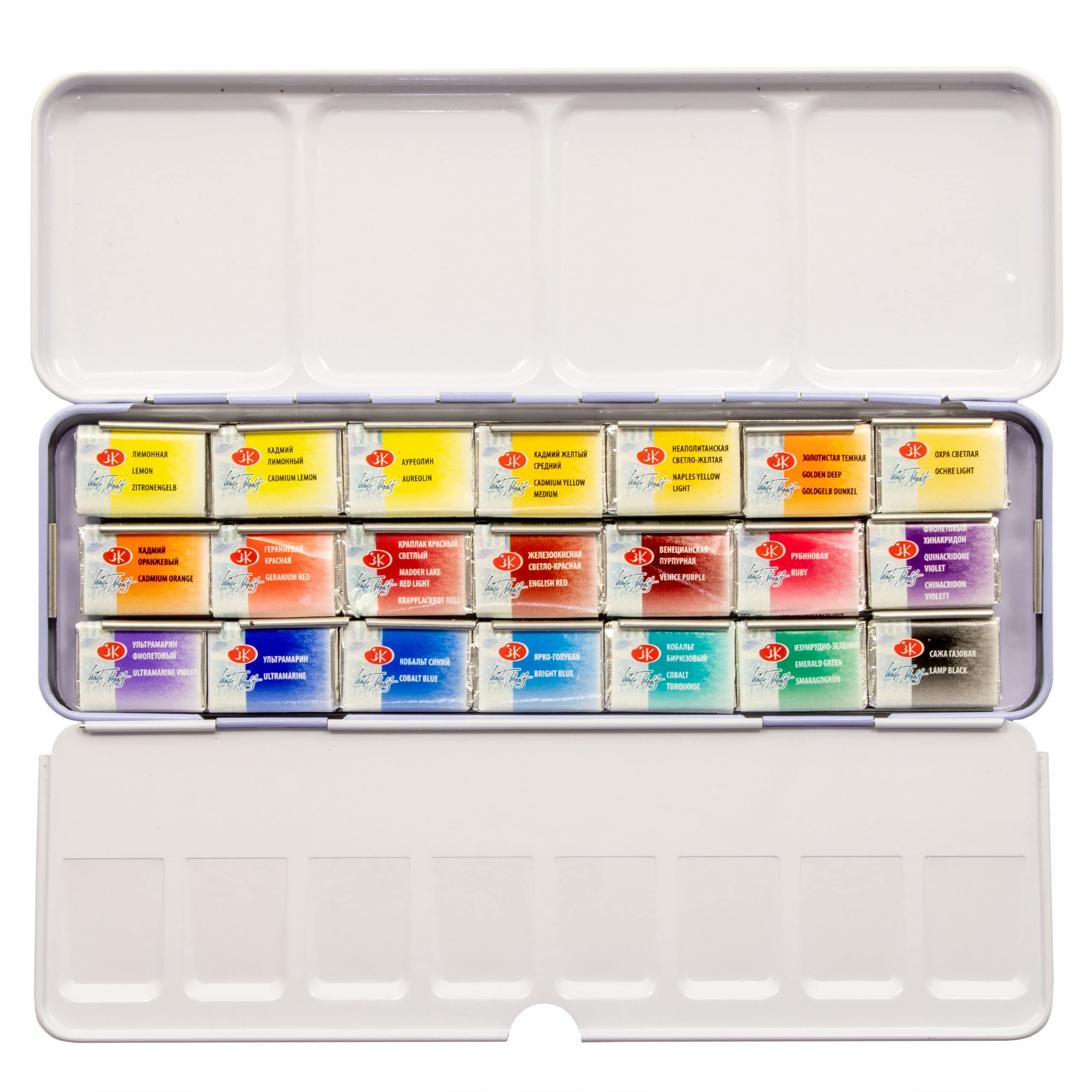 White Nights russischer Aquarellkasten Sonderedition "Bazanova" mit 21 ganzen Näpfen hochwertiger russischer Aquarellfarbe, hohe Brillanz und Leuchtkraft