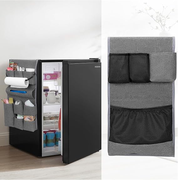 Rexmica Mini Fridge Caddy Organizer Fridge Dust Cover with 14 Pocket, Gray