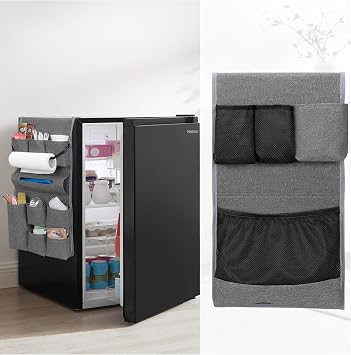 Rexmica Mini Fridge Caddy Organizer Fridge Dust Cover with 14 Pocket, Gray
