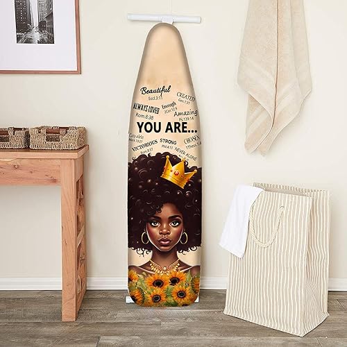 Funda para tabla de planchar tamaño estándar 15 x 54 pulgadas, acolchado grueso con borde elástico afroamericano afroamericano niña negra