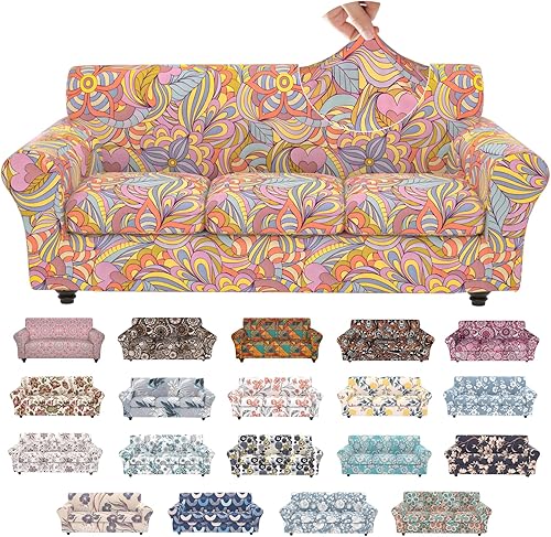 Miniatura 55 de Fundas elásticas para sofá, Fundas de sofá con estampado floral, 2 piezas de funda para sillón con funda de sección separada, Funda lavable para