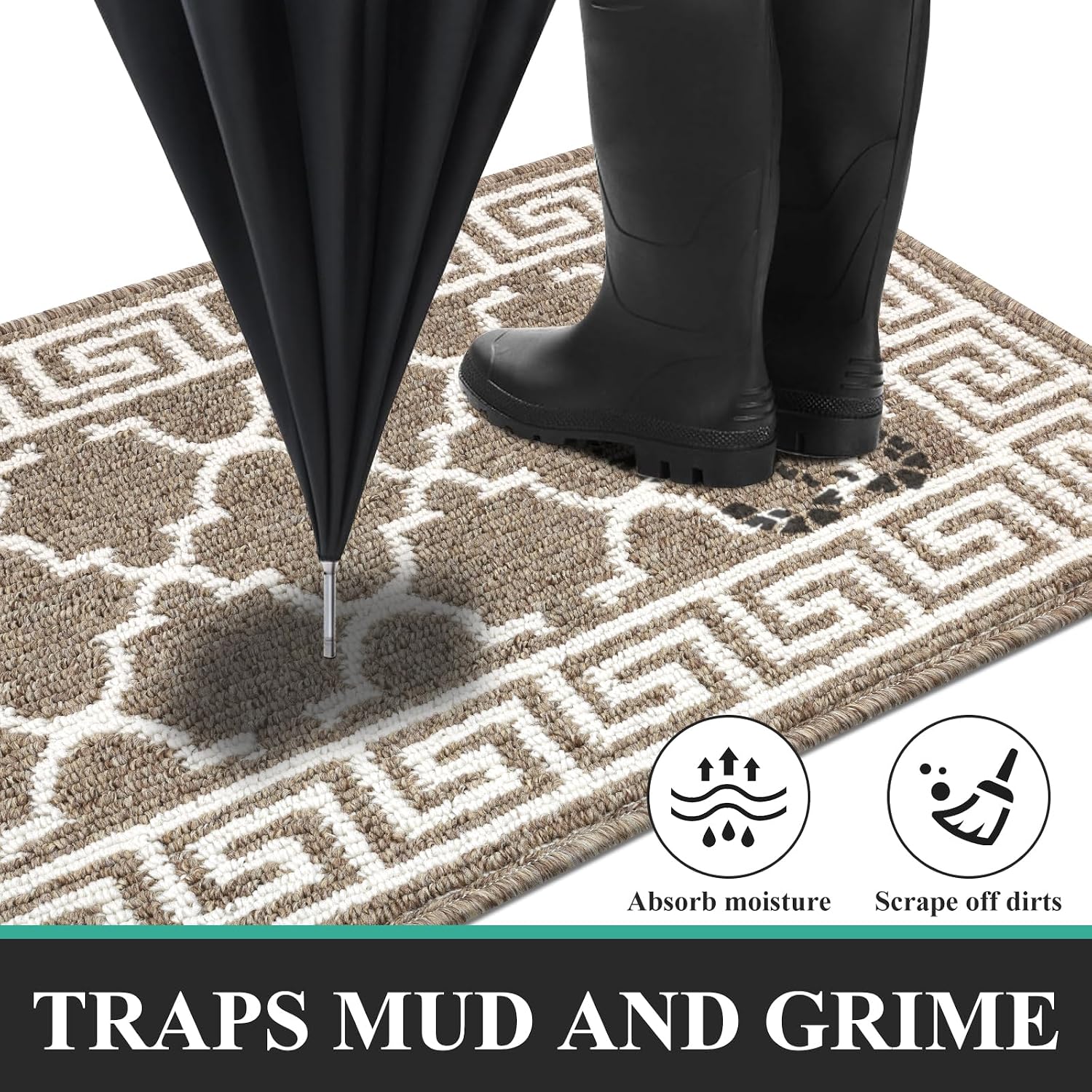 Pauwer Hallway Runner Rug 2'x6' Long Non Slip Door Mat Indoor Entrance Washable Entryway Rug Dirt Trapper Doormat Throw Rugs Absorbent Kitchen Runner Laundry Room Rug Floor Mat Carpet, Brown