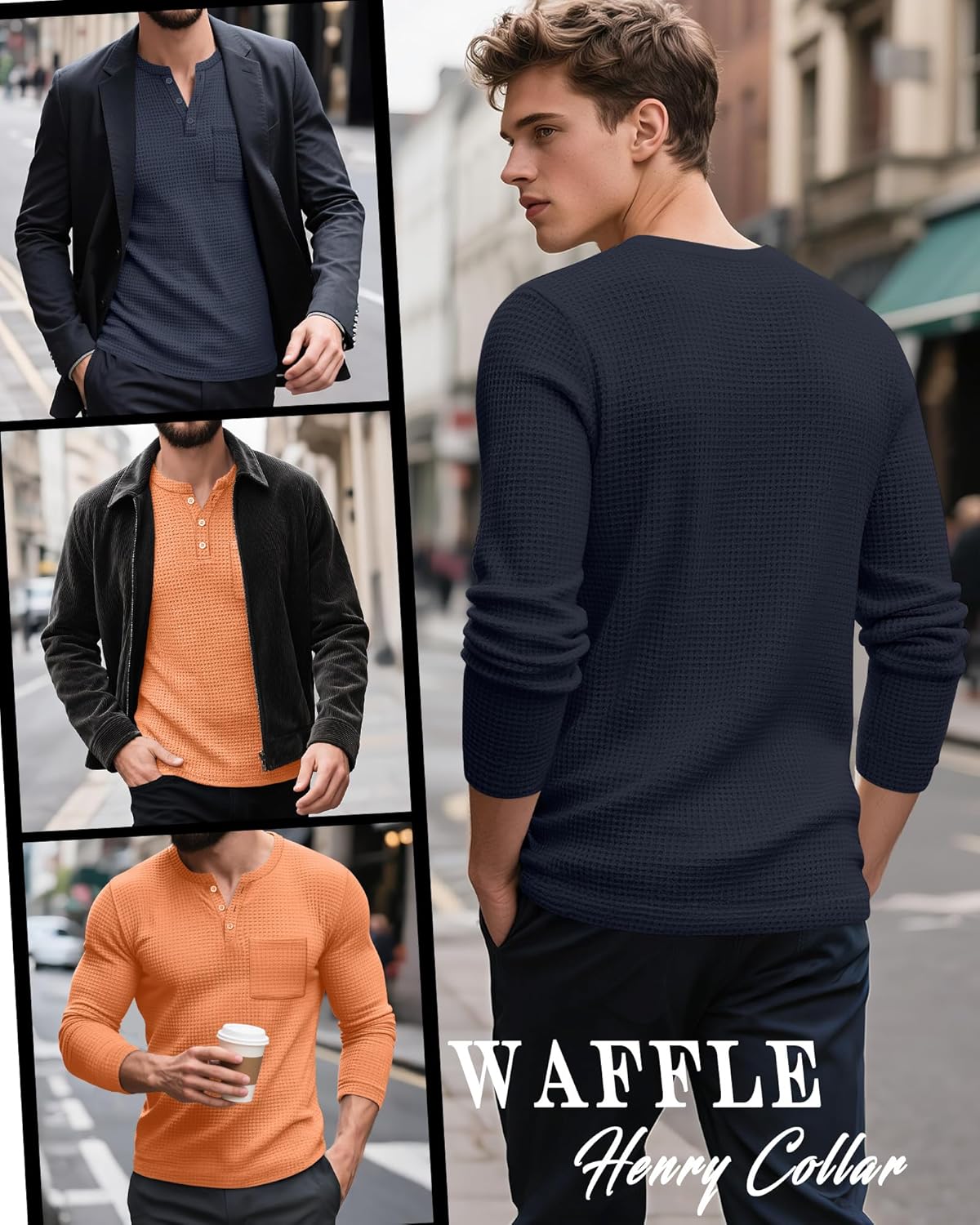 3 Pack Men's Waffle Henley Long Sleeve Thermal Shirts, Lightweight Casual Undershirts Pullover Tops with Pockets - Image 6