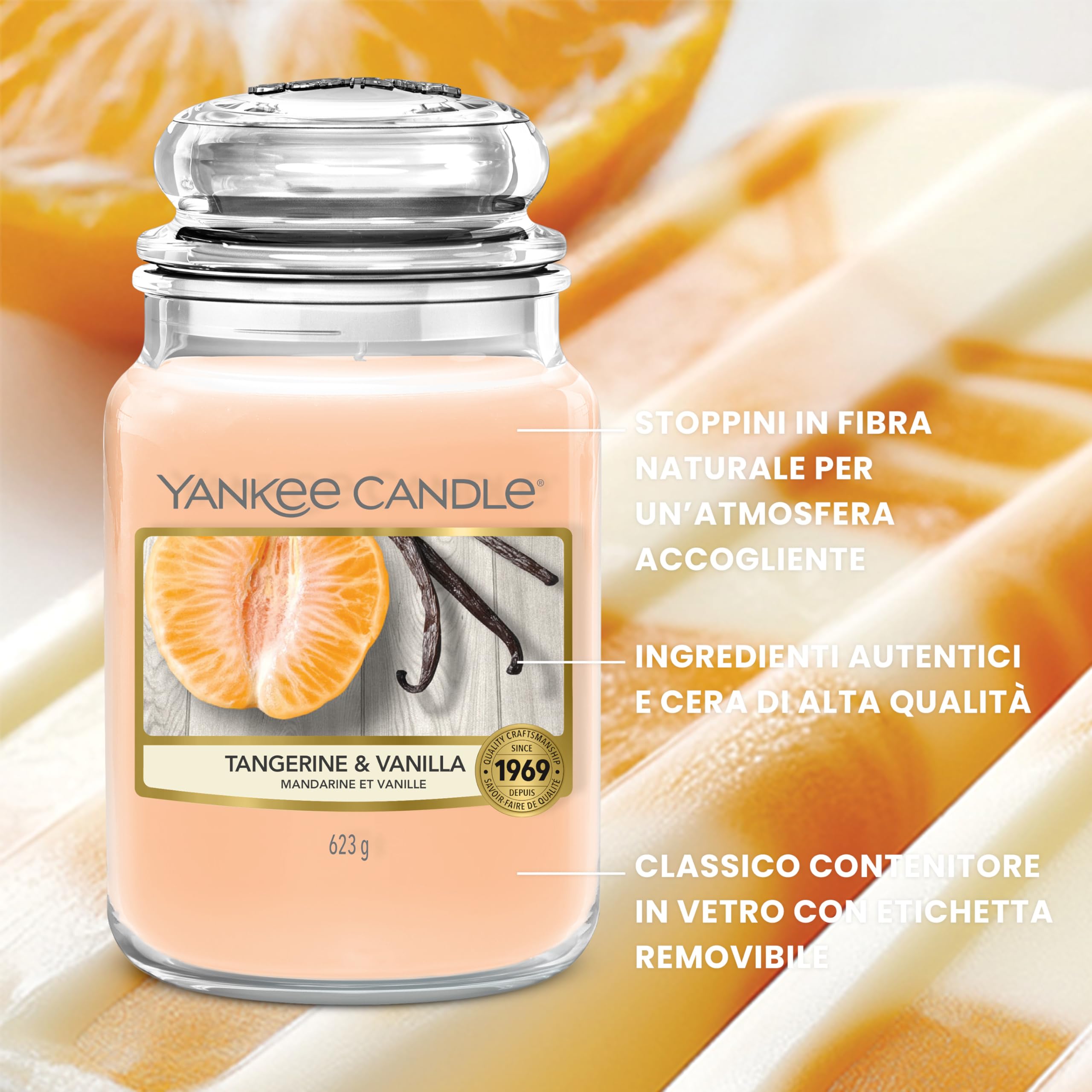 Yankee Candle Candela Profumata | Barattolo Grande Tangerine & Vanilla | Candele a Lunga Durata: fino a 150 Ore | Regali Perfetti per Donne