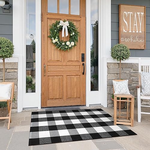 Vista 9 de KIMODE Tapetes para puerta delantera, de 24 x 35 pulgadas, tapetes a rayas para puerta al aire libre, lavables, decoración de porche al aire libre