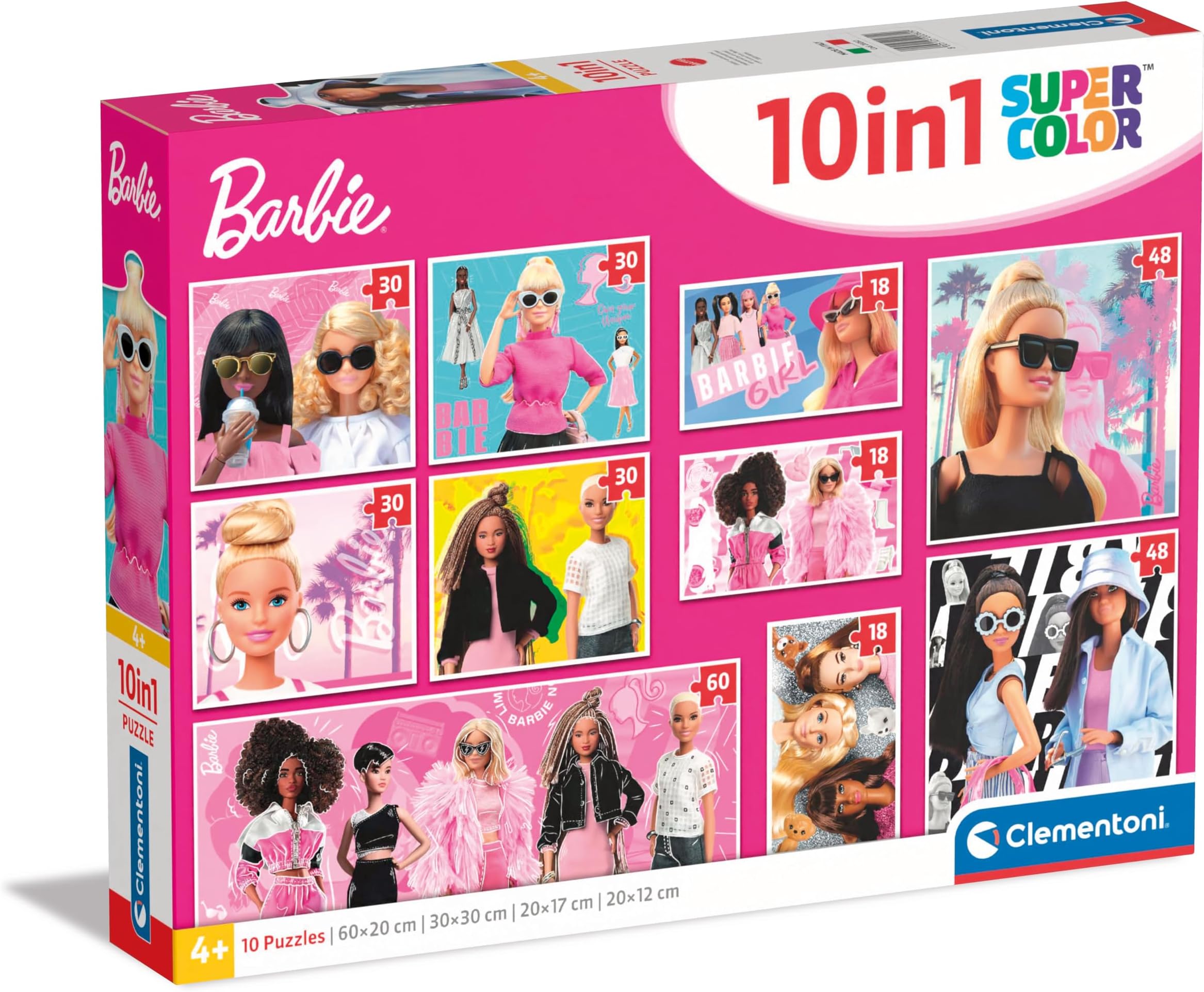 Clementoni Jigsaw Puzzle 10 In 1 Barbie (60+2x48+4x30+3x18 Pieces) - Supercolor Puzzle For Children 4-6 Years, Cartoon, Gift For Girls, Different Images, Puzzle For Kids, Made In Italy, 20282