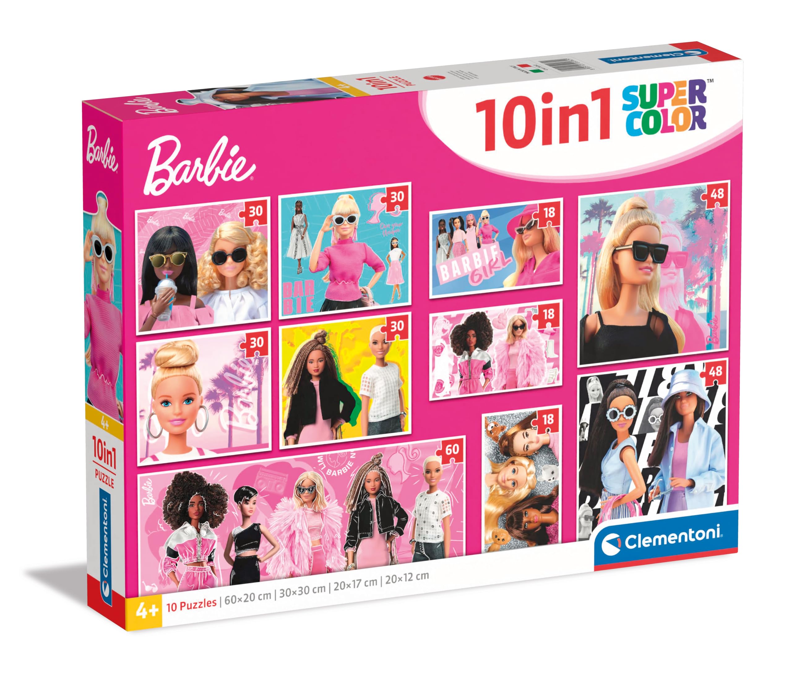 Clementoni Jigsaw Puzzle 10 In 1 Barbie (60+2x48+4x30+3x18 Pieces) - Supercolor Puzzle For Children 4-6 Years, Cartoon, Gift For Girls, Different Images, Puzzle For Kids, Made In Italy, 20282