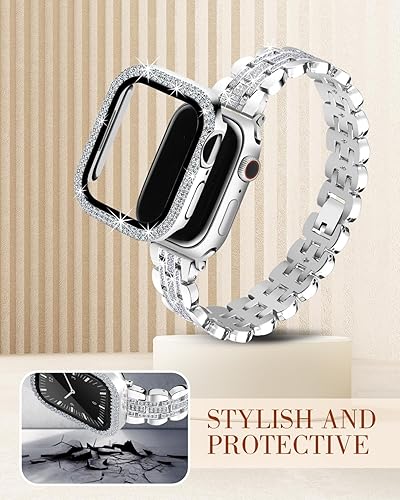 Miniatura 4 de Correas brillantes compatibles con Apple Watch Band de 1.575 pulgadas para mujer, repuesto de joyería de diamante, pulsera de metal brillante con
