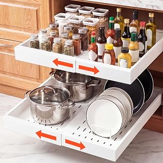 VEVOR Pull Out Cabinet Organizer, 2 Pack Expandable Width (12.2"-18.9"), 20.47" Deep Pull Out Drawers for Cabinets, Sliding Drawer for Kitchen Pantry Cabinet Organizer with Nano Adhesive Strips, White