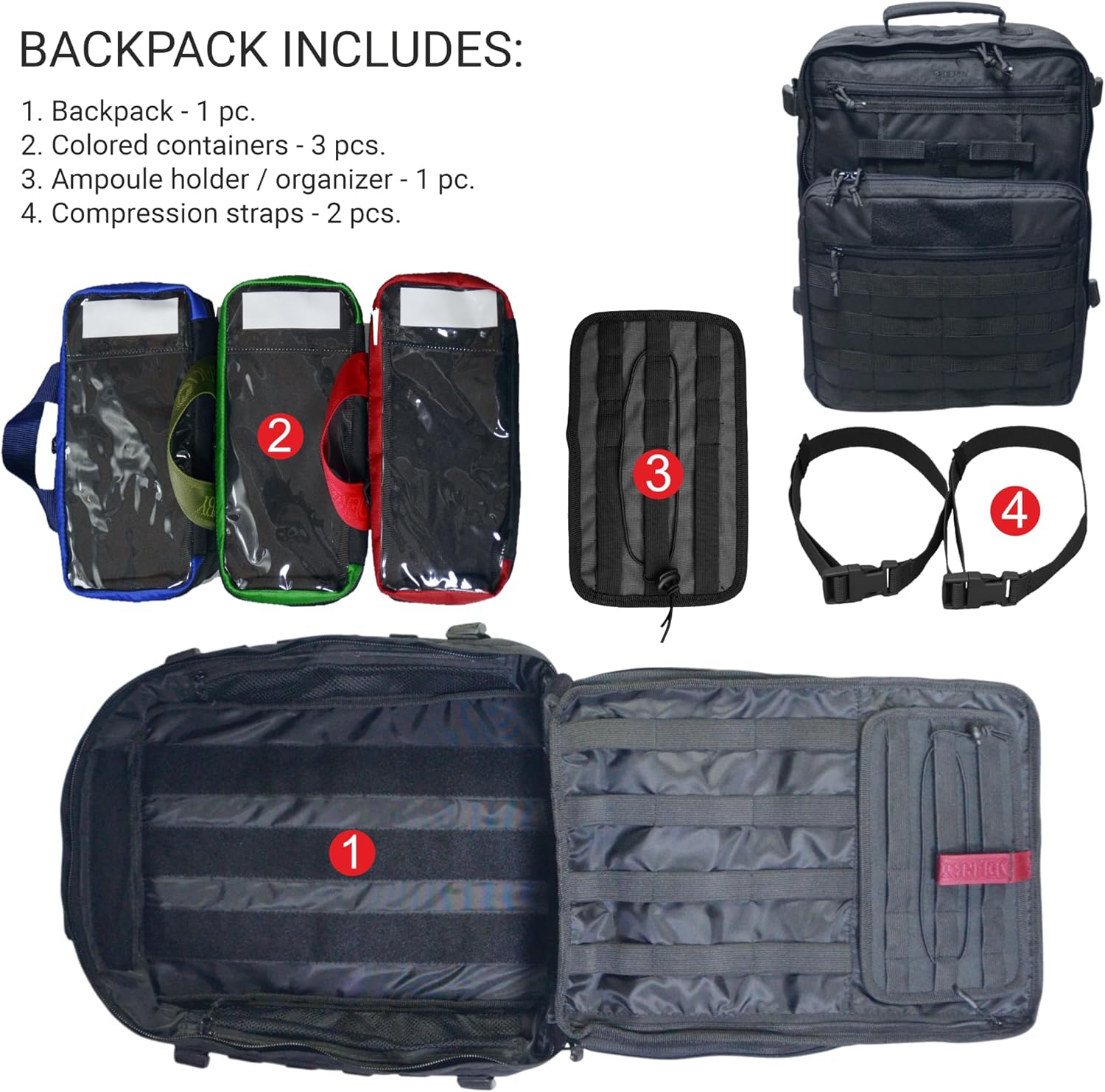 20L DERBY Medical Backpack - First Responder Bag with Organizers, Paramedic Rescue – MOLLE System, Multiple Compartments, Water-Resistant Bag for First Aid, Sport, Survival, Emergency, Outdoor Use
