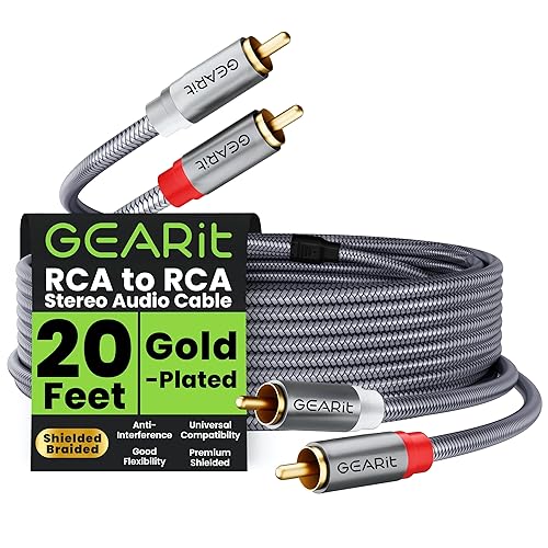 GearIT Cable RCA (20 pies) 2RCA macho a 2RCA macho, cables de audio estéreo RCA blindados para cine en casa, televisión de alta definición,