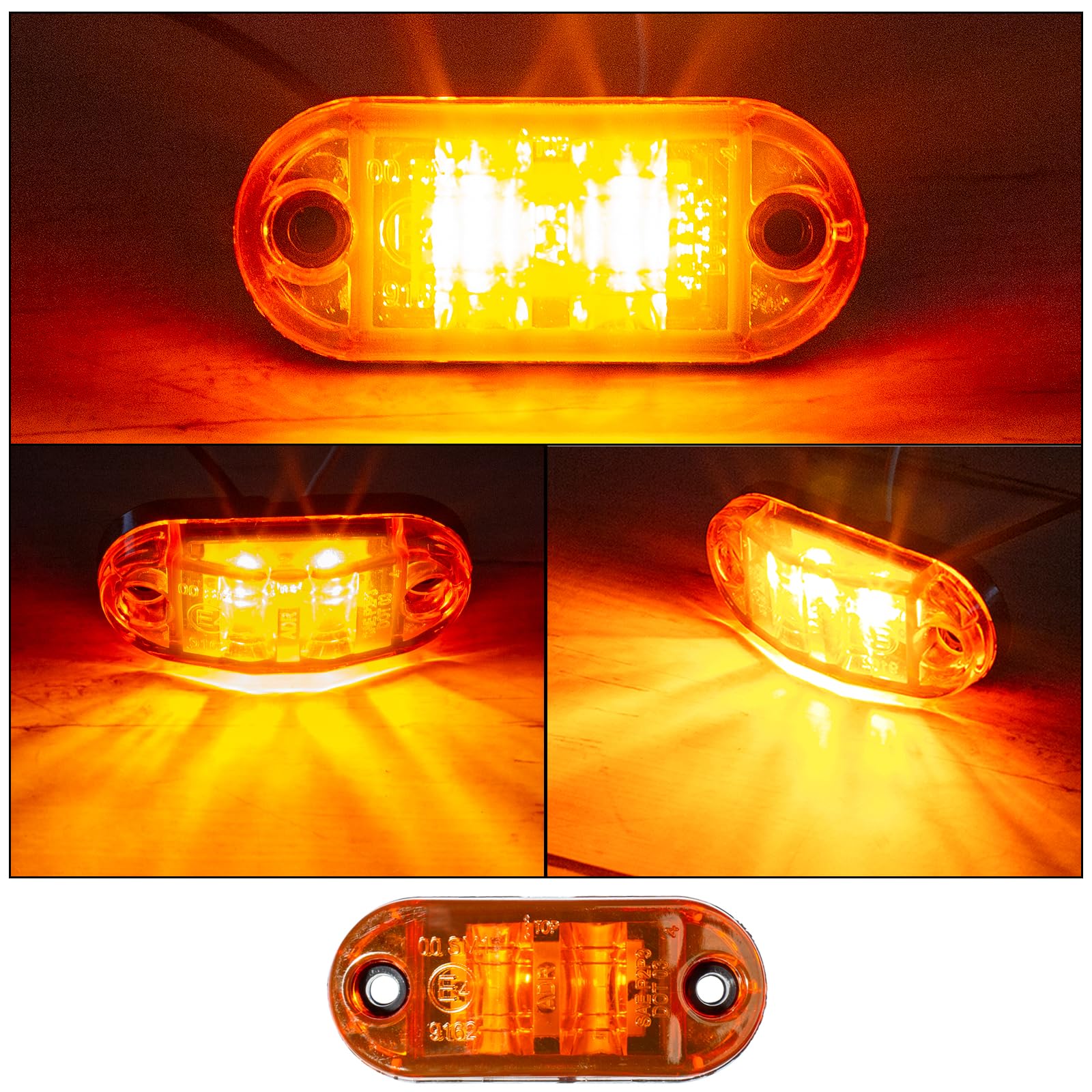Catekro 10x Luci Ingombro LED 12V-24V, Luci di Posizione Laterali per Auto Indicatori Laterali con 2 LED 3000K Impermeabile per Camion Camper Furgone SUV (Giallo)