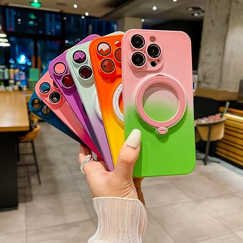 Miniatura 6 de MGQILING Funda magnética compatible con iPhone 15 Pro Max, funda de lujo giratoria de 360 color degradado, soporte oculto, compatible con MagSafe