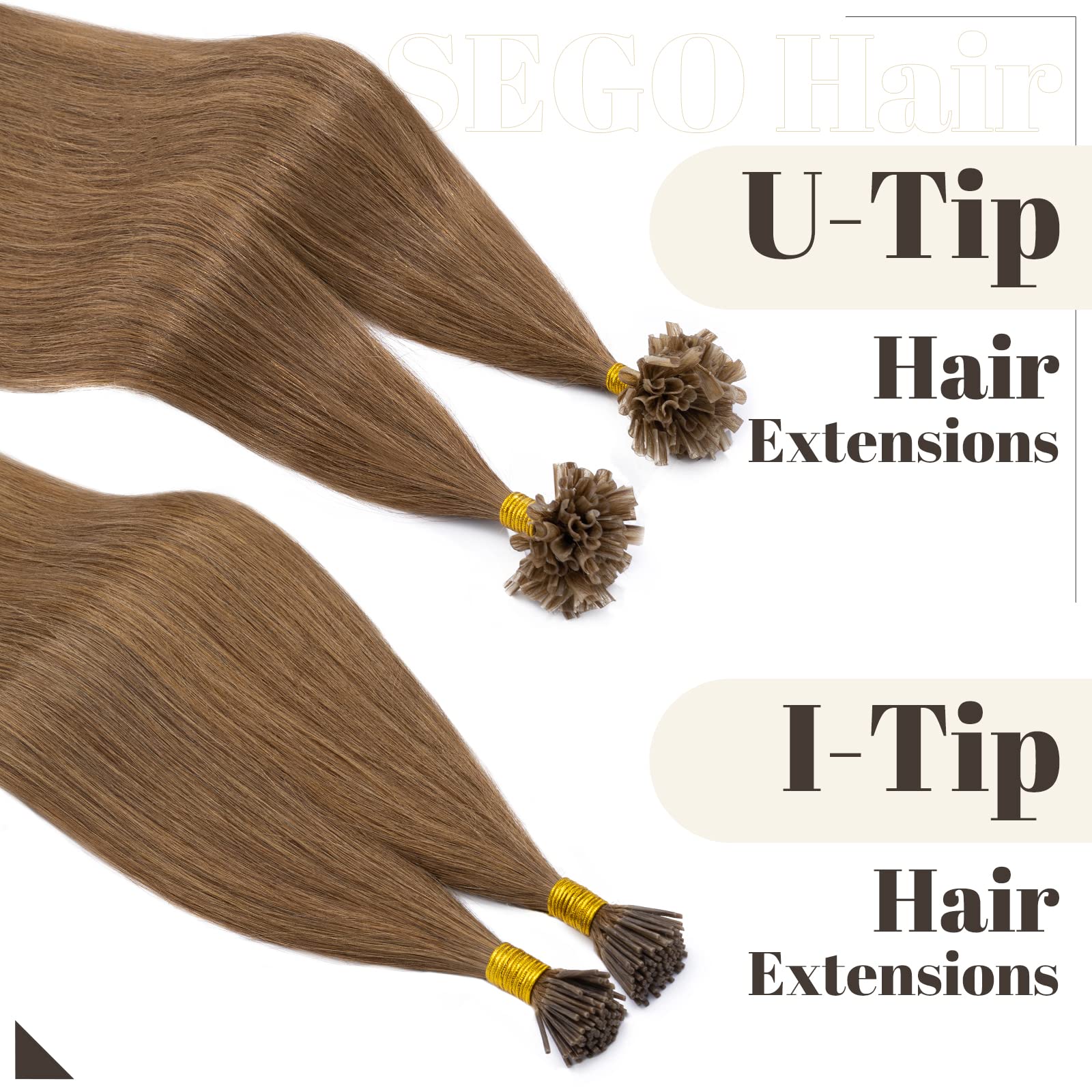 SEGO Extensiones Queratina Pelo Natural sin Clip U Tip Castaño Claro 100 Mechas 50g