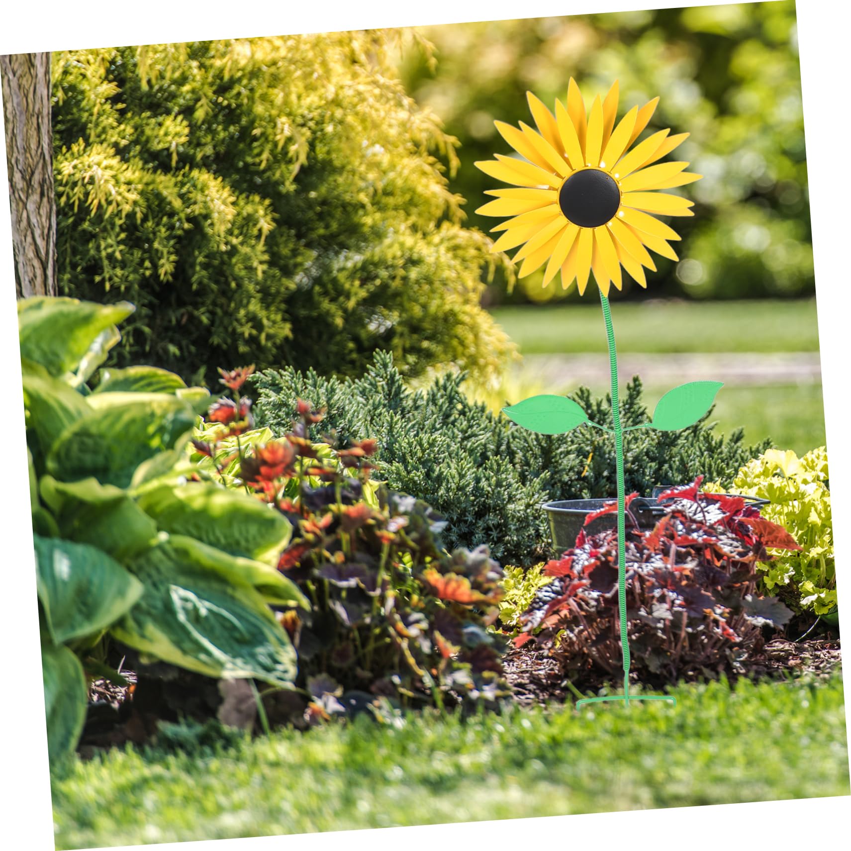 Sonnenblumen Gartenstecker aus Eisen mit Rotierender Windmühle