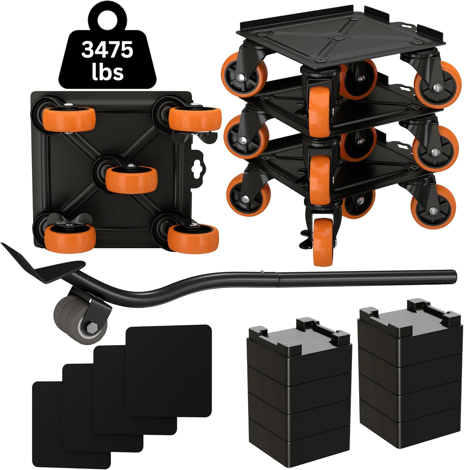 3475lbs Heavy Duty Furniture and Appliance Lifter Jack tool super strong movers rollers mobile pads Sliders with wheels dolly coasters cart kit system set for easy lifting and moving for men and women