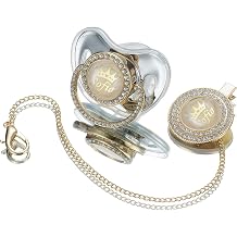 Sparkling Bling Custom Baby Pacifiers and Clips/Holder Kit with Name Personalized with Rhinestones for Boy and Girl Baby Shower Silver