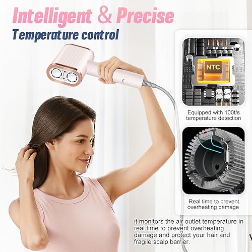 Miniatura 5 de Secador de pelo, 260,000 RPM de doble canal de alta velocidad con difusor, 4 ajustes de temperatura4 velocidades y cable de 8 pies secador de pelo