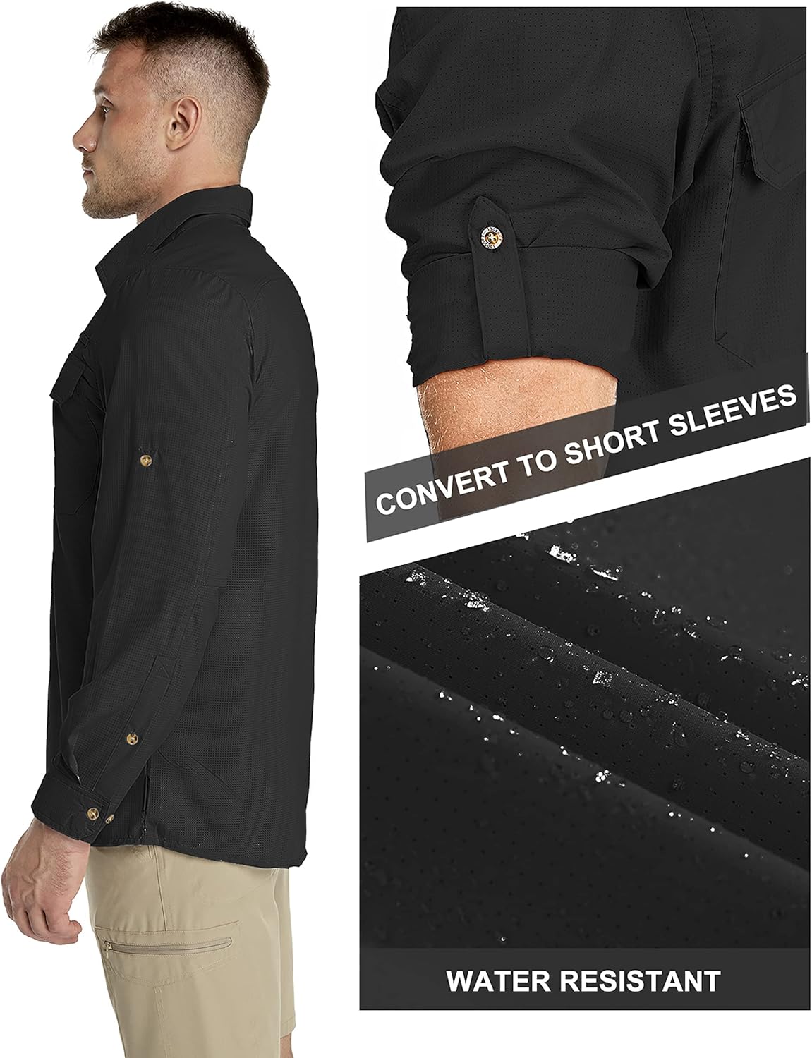 33,000ft Men's Long Sleeve Sun Protection Shirt UPF 50+ UV Quick Dry Cooling Fishing Shirts for Travel Safari Camping Hiking
