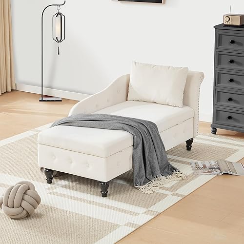Miniatura 6 de Chaise Lounge para interiores con almacenamiento, sofá tumbona tapizado con almohada para sala de estar, moderna silla de descanso con ribete de