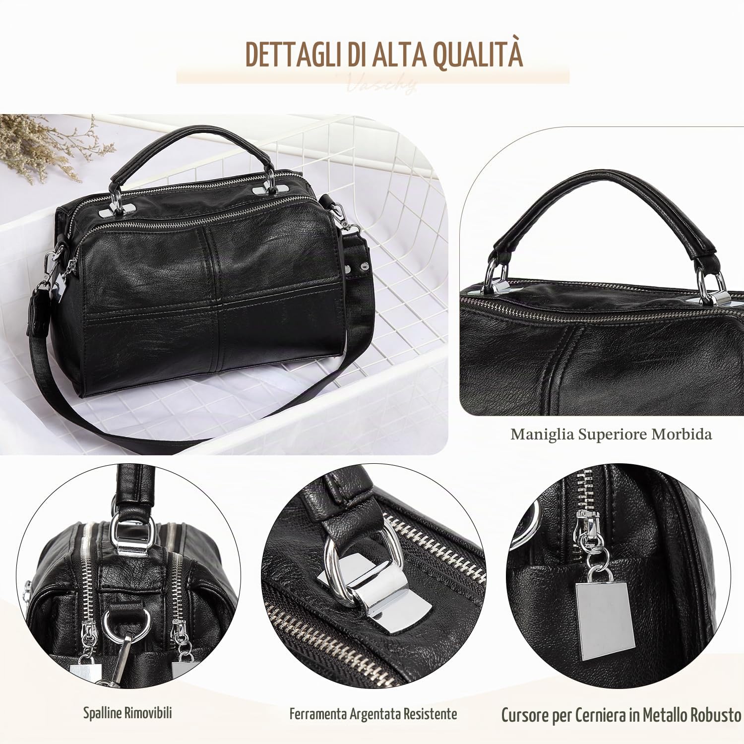 VASCHY Borse Donna a Tracolla Borse Spalla Pelle Borse a Mano Donne Borsetta Moda Borse Tote con Manico Superiore