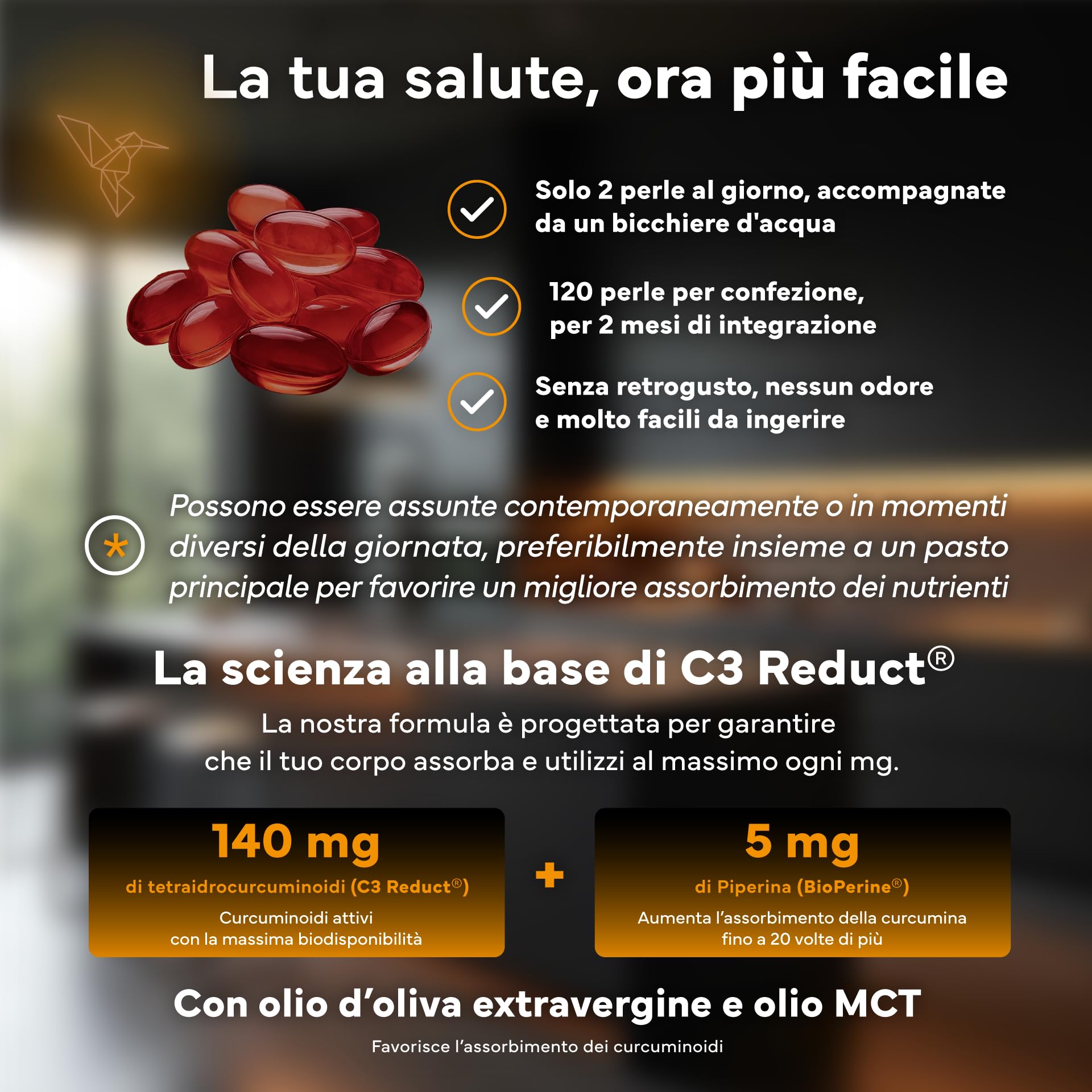 Curcumina 95% Curcuminoidi con Piperina - Capsule ad Alta Biodisponibilità - Curcuma con C3 Reduct® e BioPerine® - Integratore Alimentare per Articolazioni e Digestione - Con Olio Extravergine d’Oliva