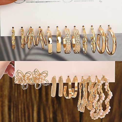 Miniatura 6 de KOSMOS-LI Juego de 60 joyas chapadas en oro con collares de disfraces, pulseras, aretes, anillos de nudillos para mujer