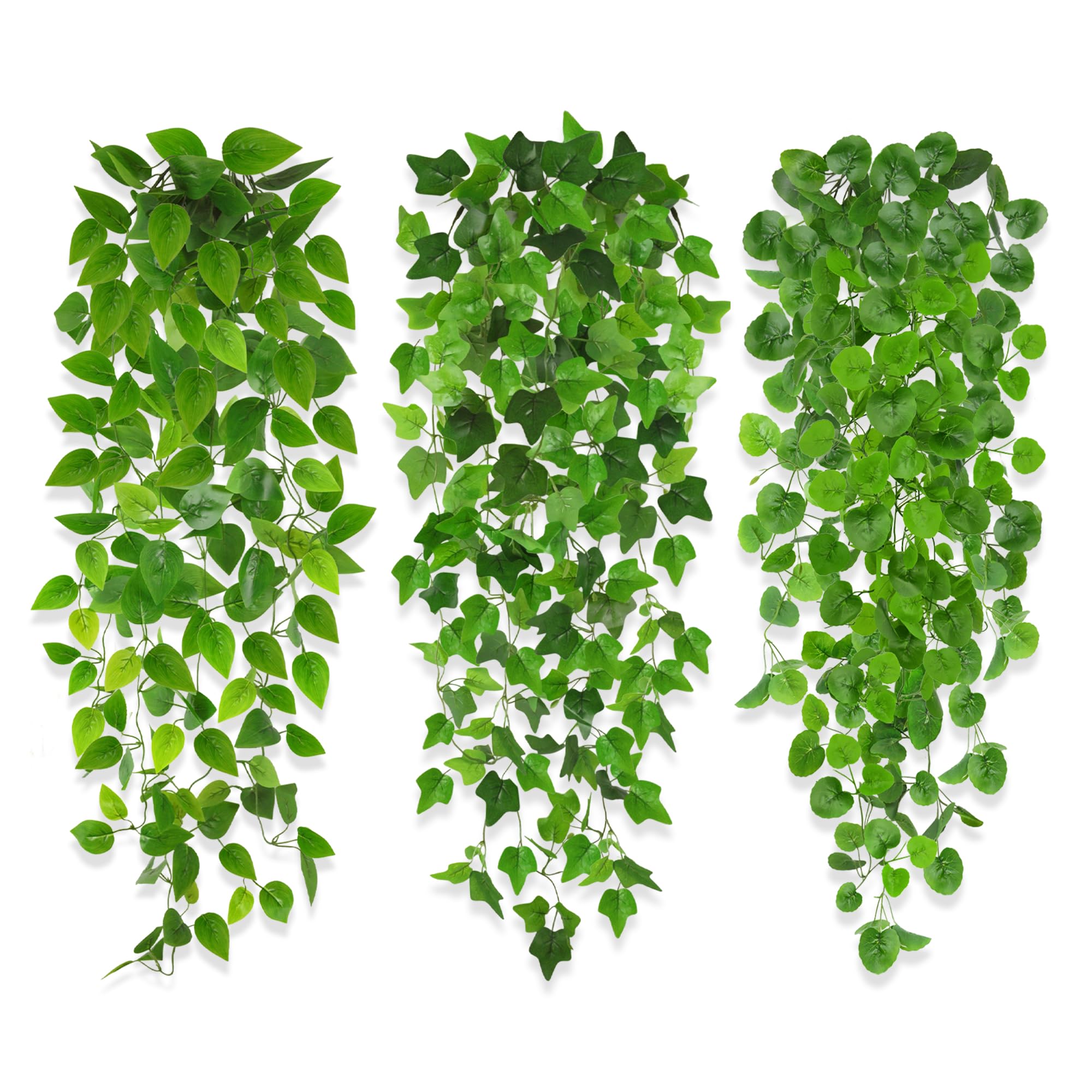 ROLLWAY 3 Stück künstliche Hängepflanzen 100cm, Kunstpflanze Hängend efeu künstlich Pflanzen wie Echt Plastikpflanzen Kunststoff Grünpflanze Balkonpflanzen unechte Rebe für Outdoor Garten Balkon