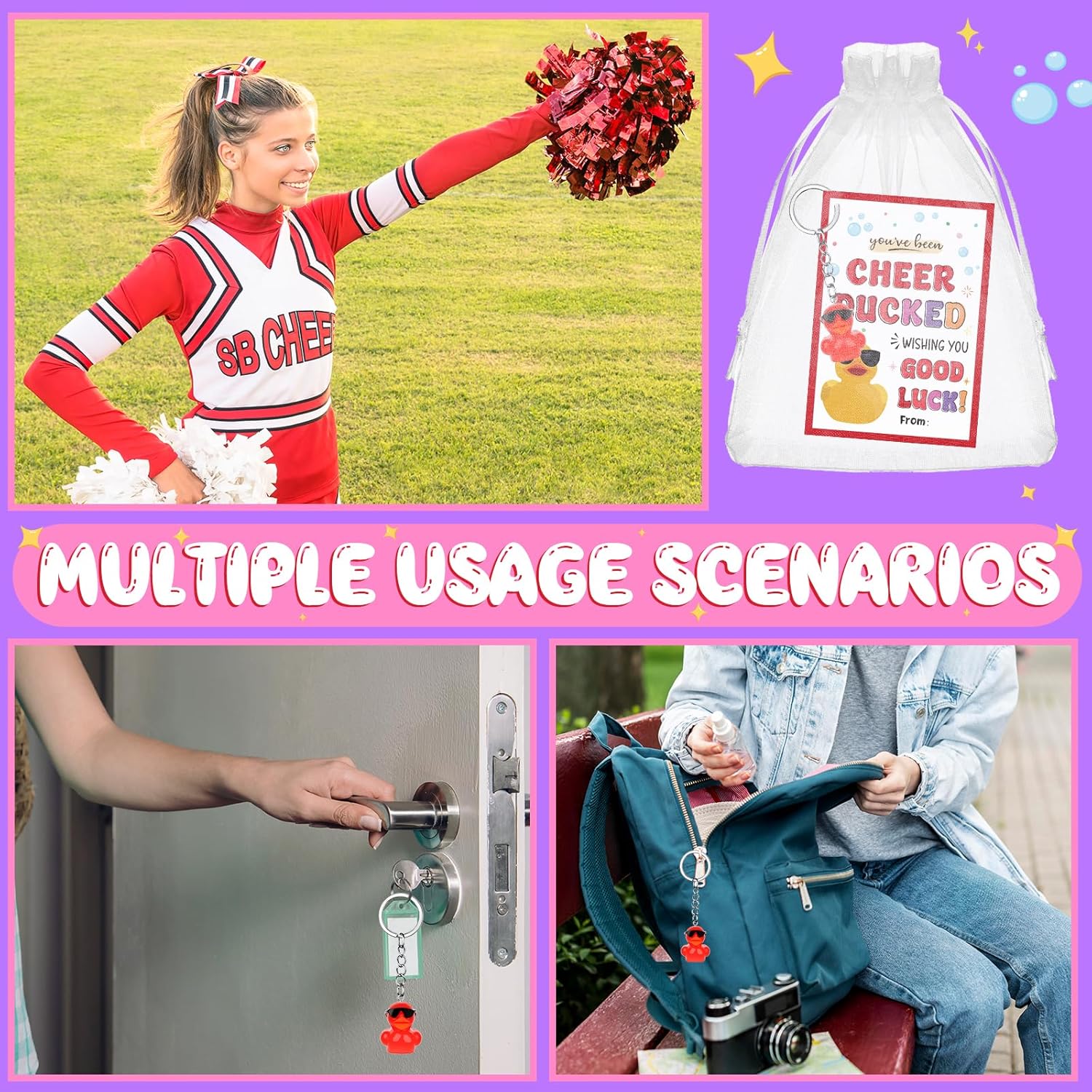 24 Set Cheer Gifts Bulk Duck Keychain Cheerleading Card Inspirational Gift for Cheerleader Team Cheer Competition Favor - Image 6