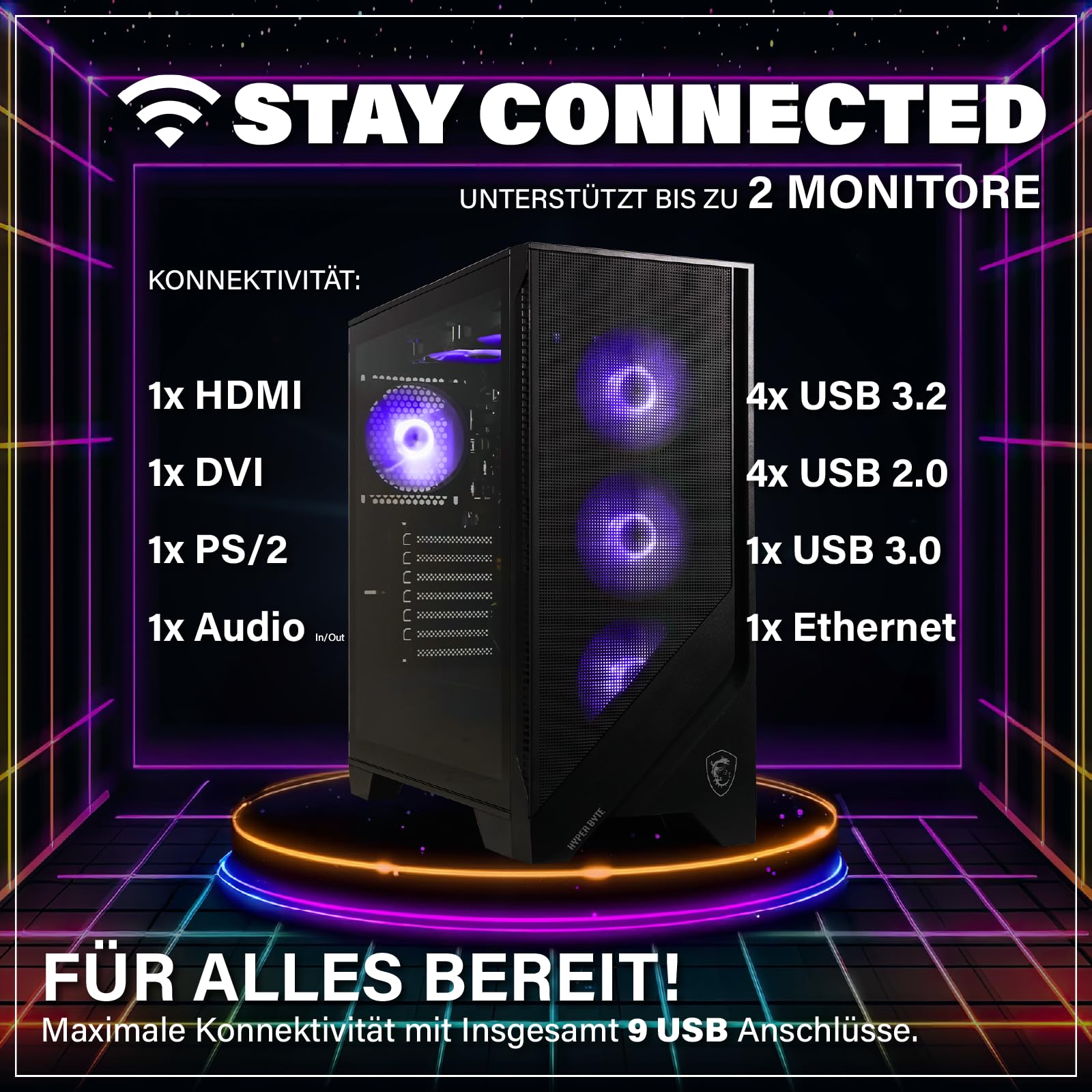 HYPER BYTE® Essential Gaming PC - Computer mit AMD Ryzen 3 3200G mit 4,0 GHz | Vega 8 | 16GB DDR4 RAM | 256GB SSD | Gamer Tower Desktop | USB 3.0 | WLAN | Windows 11 Pro