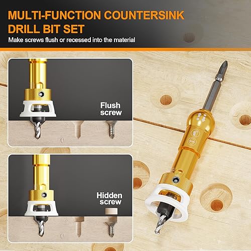 Miniatura 3 de Juego de 5 brocas avellanadoras HSS  Broca avellanadora con punta de carburo ajustable con punta de carburo con punta de destornillador hexagonal de
