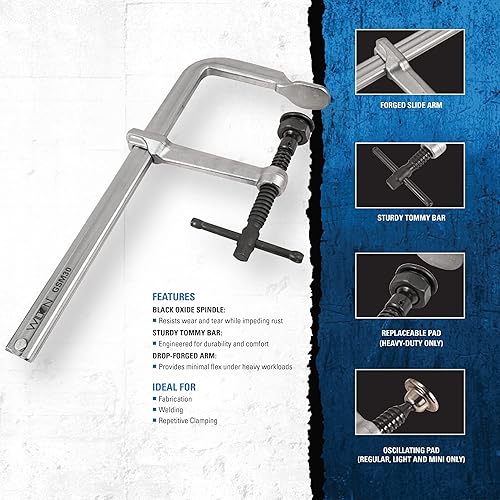 Miniatura 2 de Wilton Abrazadera F de servicio ligero, apertura de 18", garganta de 4-34", 1200 Lbs. fuerza de sujeción (modelo 1200S-18)