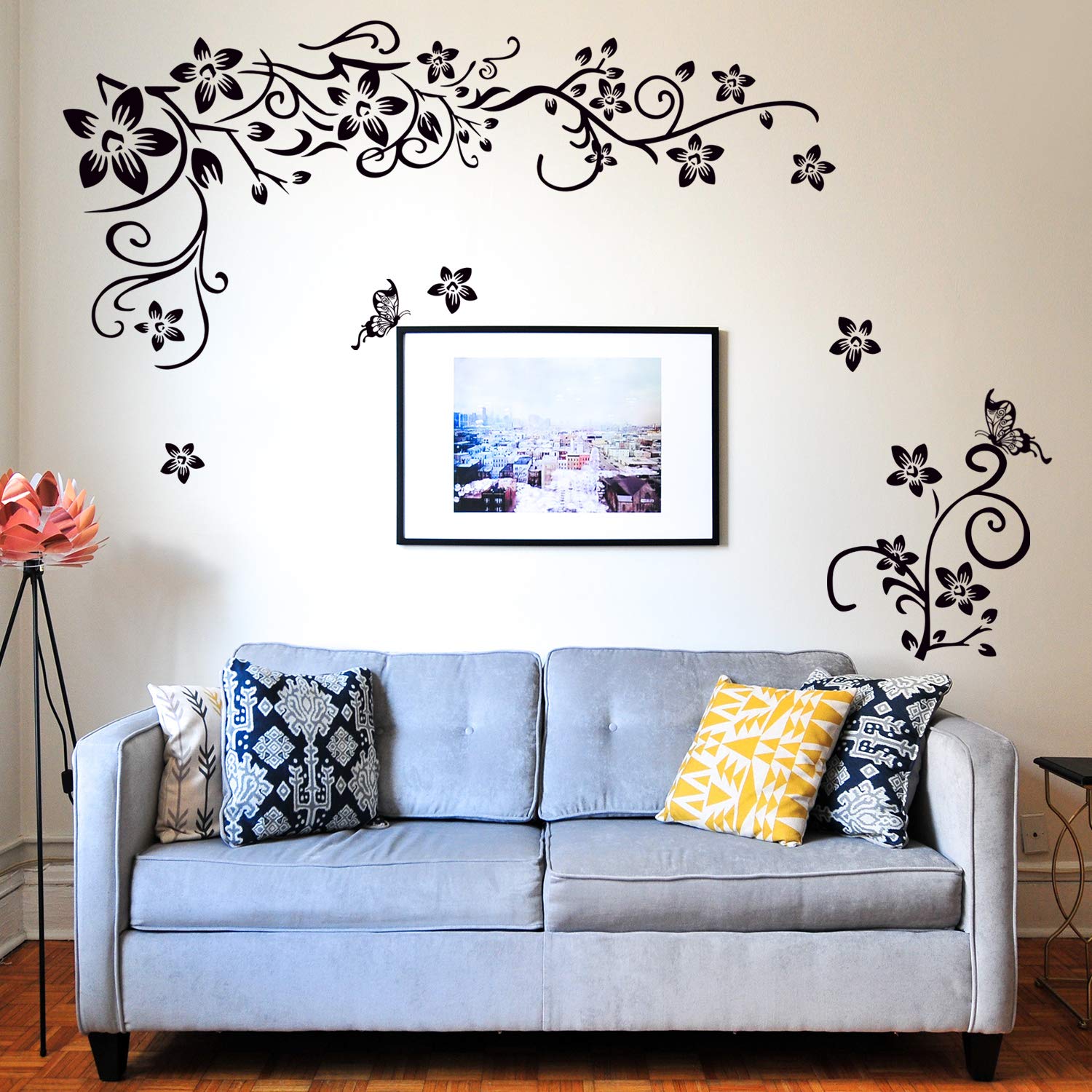 Removable Flower Wall Decals – Vine, Butterfly & Rose Stickers, DIY Home Decor