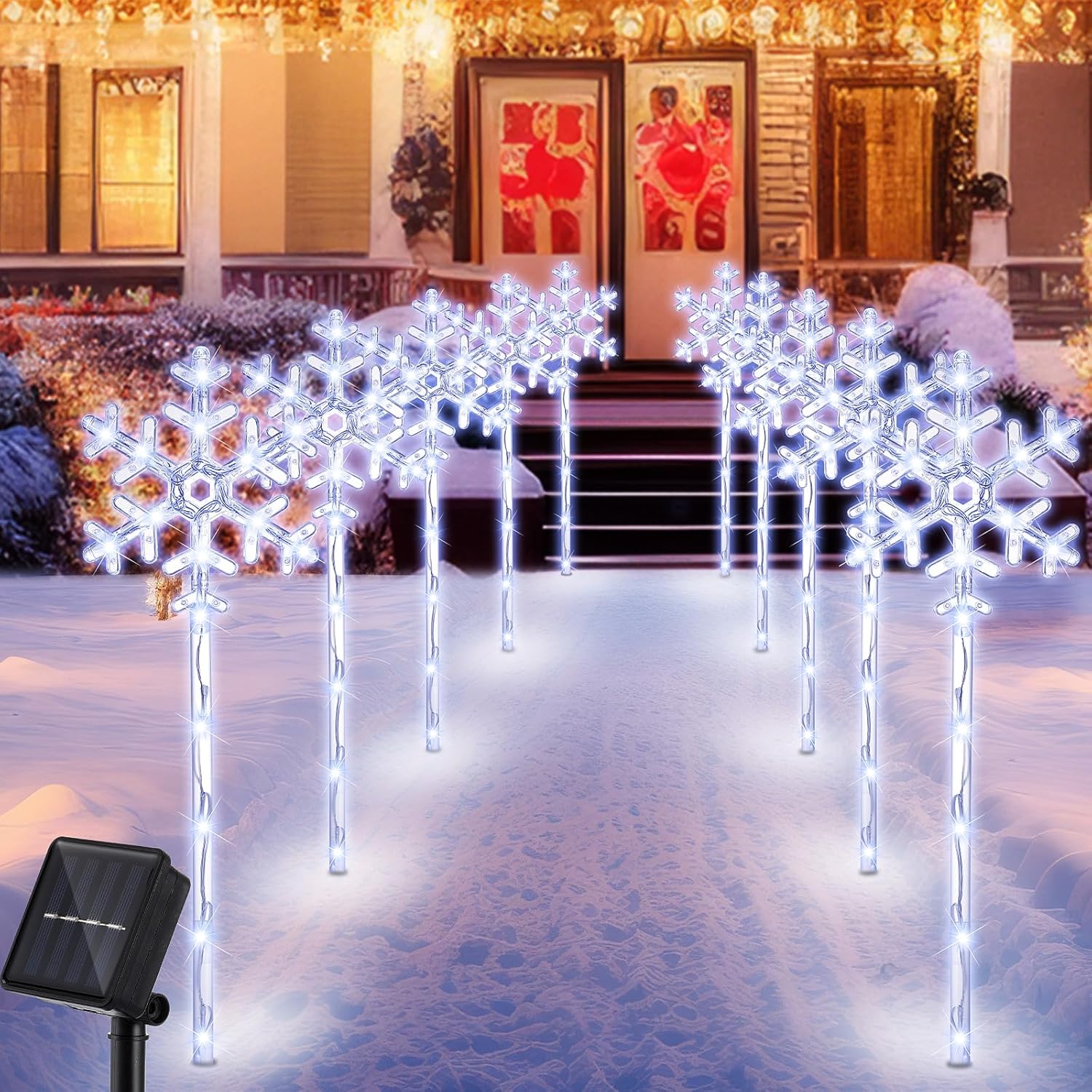 Retisee 10 Pack 27'' Snowflake Christmas Pathway Lights Christmas Pathway Marker Waterproof