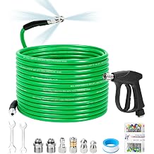 50FT Sewer Jetter Kit for Pressure Washer, 5800 PSI Drain Cleaner Hose with Short Pressure Washer Gun, Button Nose & Rotating Nozzles, M22-14 & M22-15 Adapter, 1/4" Quick Connect