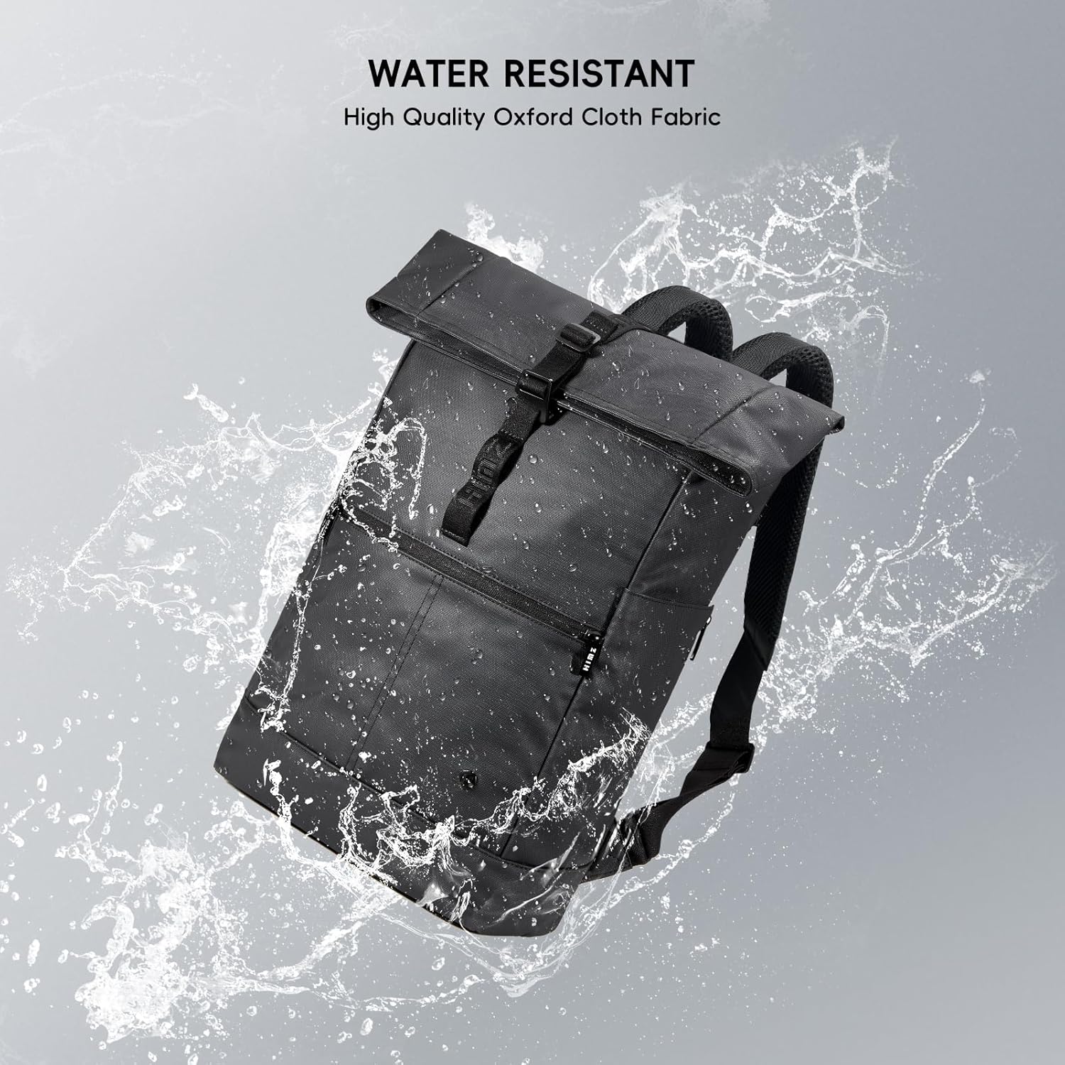 Rolltop Laptop Backpack for Adults, Water-Resistant Expandable Daypack with Dedicated Compartment Fits 15.4” Computers, Business Travel Backpack for Work, Commute, College & Carry-On Trips, Black - Image 2