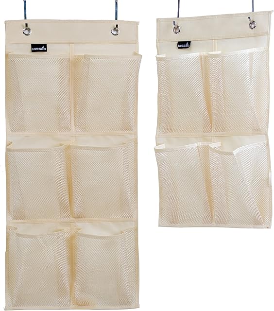 MISSLO Over Door Shoe Storage Hanging Organiser Narrow Wardrobe Closet Door Shoe Rack for Hats, Gloves, Snacks Holder Hanger, Pack 2, Beige