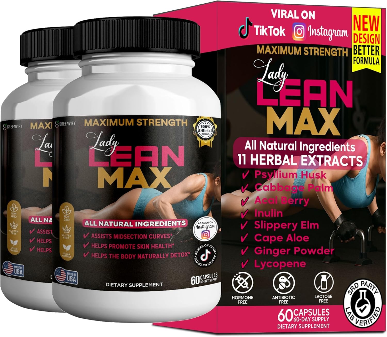 Lady Lean Max, Dietary Supplement, 60 Capsules, 30-Day Supply, All Natural Ingredients (3)